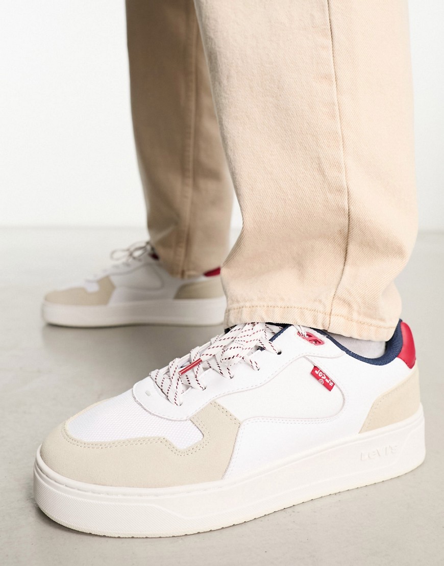 Levi's Glide leather trainer in cream suede mix with red tab logo-White
