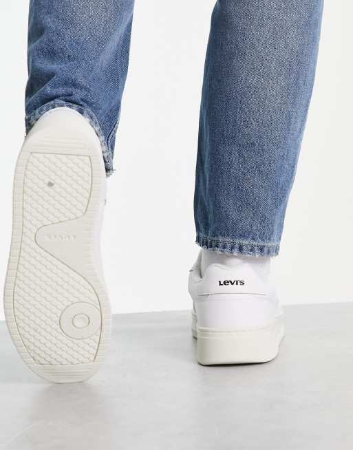 Levi's Glide leather trainer in white with chunky sole and red tab logo |  ASOS