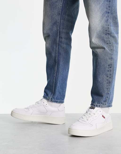 Levi's Glide leather trainer in white with chunky sole and red tab