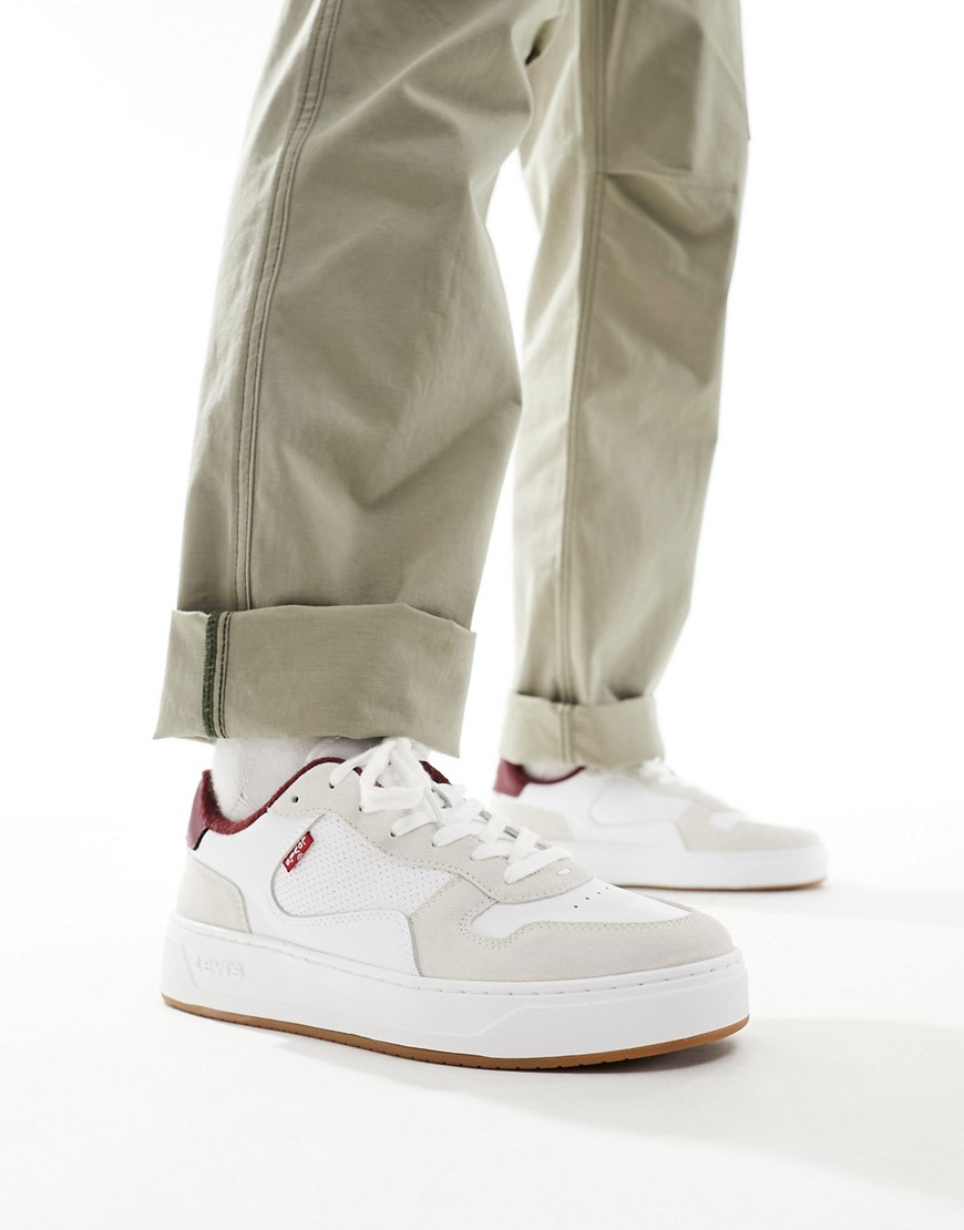 Levi's Glide leather trainer with logo in cream suede mix-White