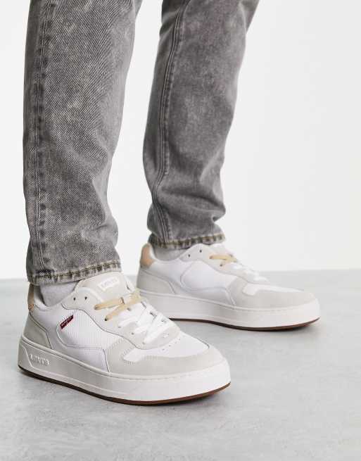 Levi's - Glide - Sneakers in pelle scamosciate color crema con suola spessa ed etichetta con logo rossa