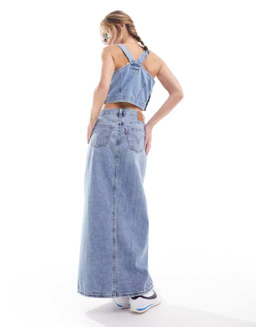Levi s Gonna di jeans blu medio a colonna con spacco frontale ASOS