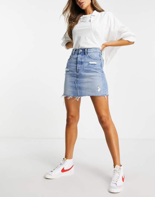 Levi's - Gonna in denim destrutturato color Gateway a vita alta