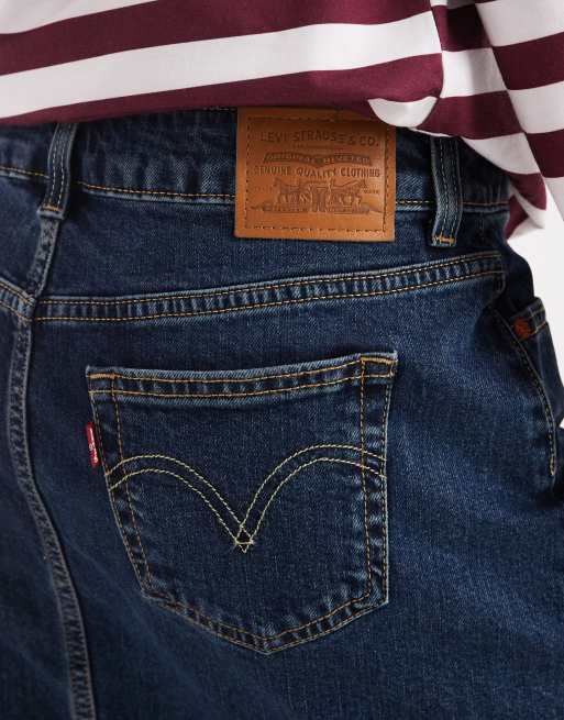 Levi's - Gonna midi in denim lavaggio scuro vintage a vita bassa, 5 di 5