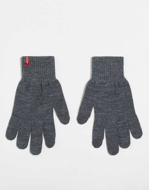 Levi's - Grå strikkede touchscreen-handsker med rødt mærke - view 1
