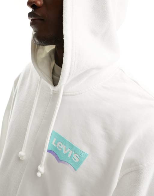Levi's – Grå/vit, blockfärgad huvtröja med liten, bågformad logga, 2 av 4