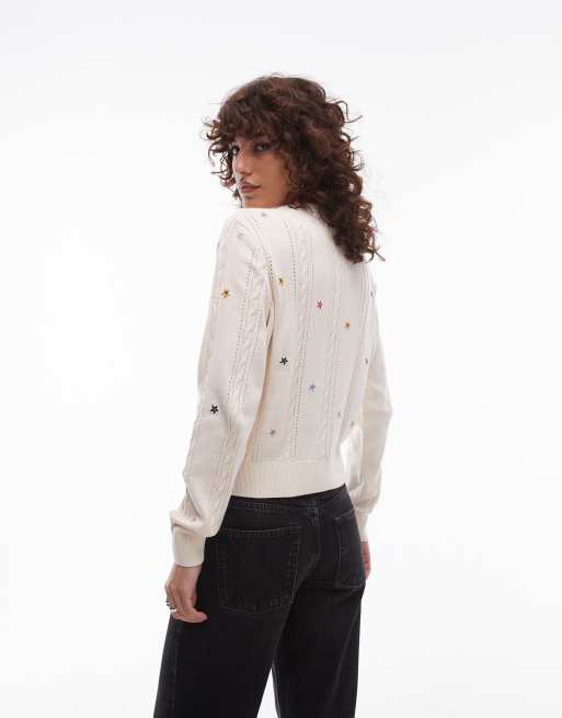 Levi's – Gräddvit kofta med rund halsringning och blommor, 3 av 4