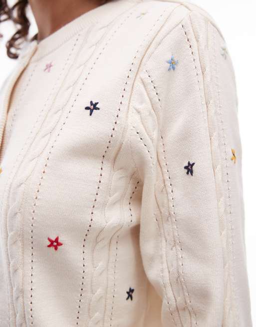 Levi's – Gräddvit kofta med rund halsringning och blommor, 4 av 4