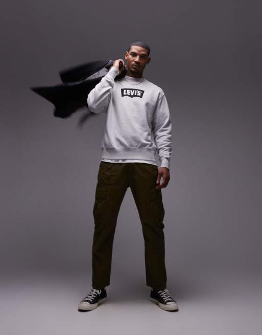 Levi's – Gråmelerad sweatshirt med fladdermuslogga i vintagestil