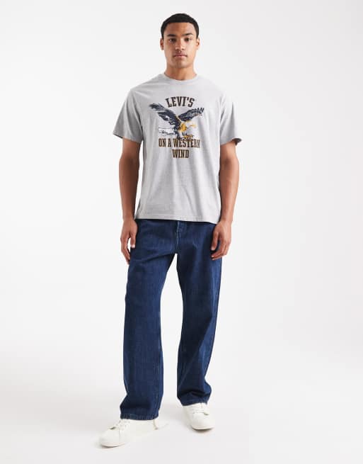 Levi's - Gråmeleret T-shirt med college-logo og ørneprint i afslappet pasform, 2 af 5
