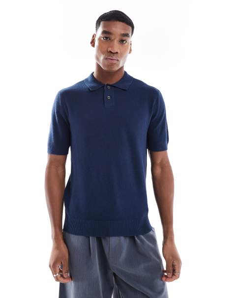 Levi's cotton linen blend seed stitch knit polo in navy