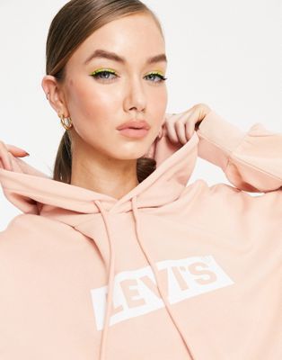 Levi's graphic logo crop hoodie in peach