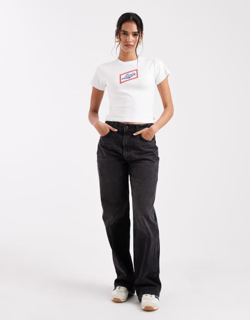 Levi's graphic print baby tee with diamonte in white, 3 of 4