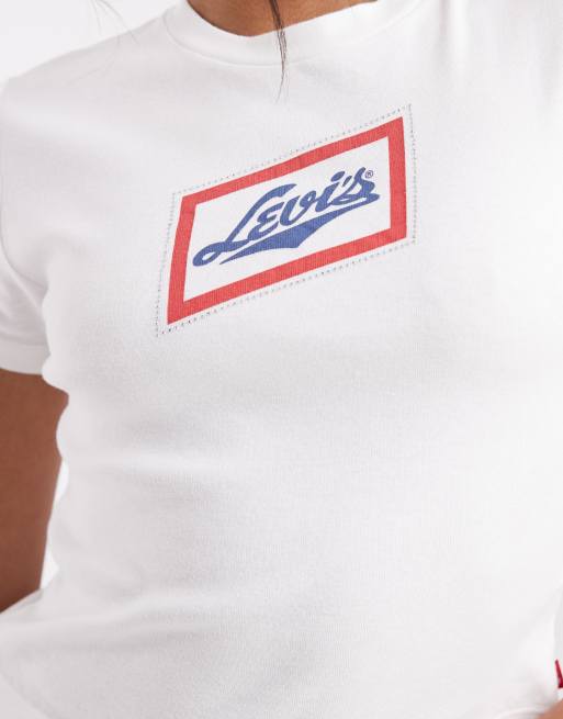 Levi's graphic print baby tee with diamonte in white, 4 of 4