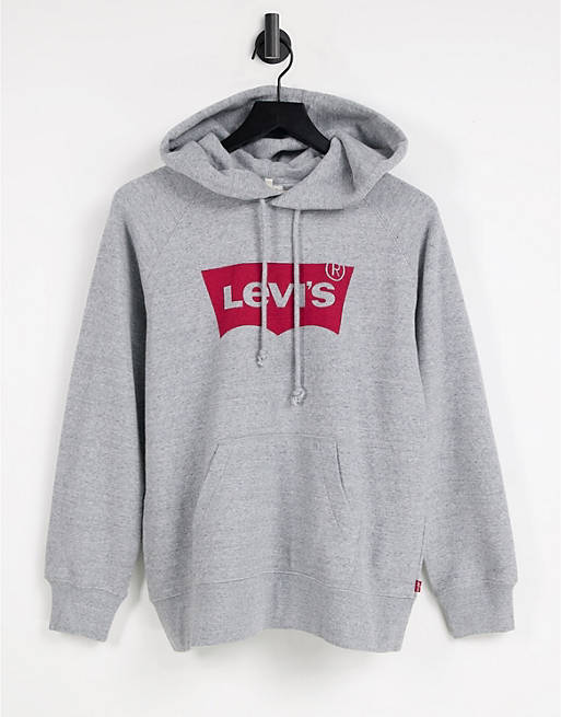 Levi's graphic sport cropped hoodie in housemark smokestack heather