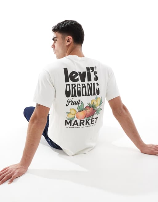 Levi's – Gruby kremowy T-shirt o luźnym kroju z nadrukiem z owocami i logo w stylu vintage