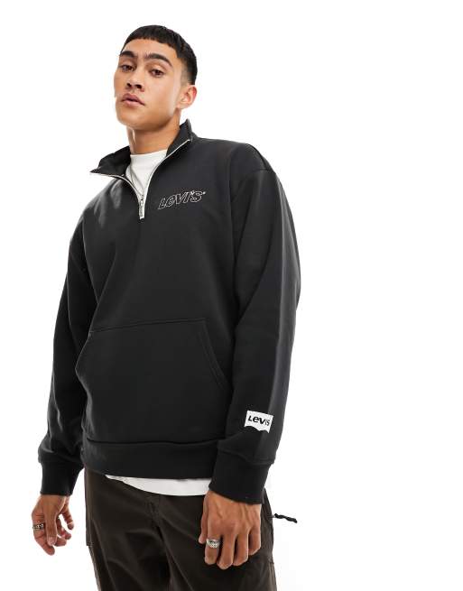 Levi's half zip with multi small logo in black | ASOS