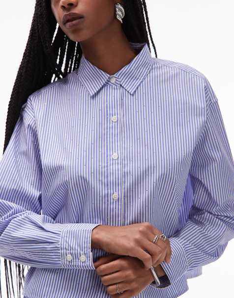 Levi's Harlie all over embellished crop shirt in blue stripe - view 1