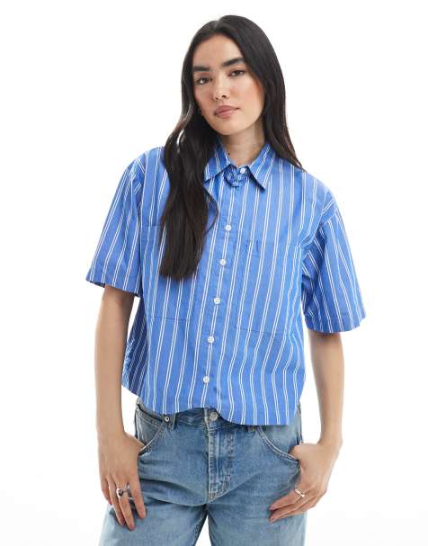 Levi's – Harlie – Blå, randig skjorta med korta ärmar - view 1