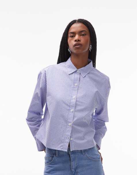 Levi's – Harlie – Blårandig, kort skjorta med heltäckande utsmyckningar - view 1