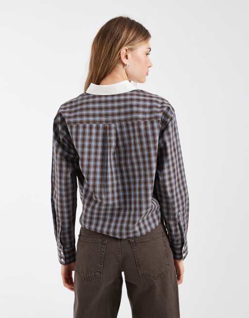 Levi's harlie cropped check shirt with contrast collar in grey , 4 of 4