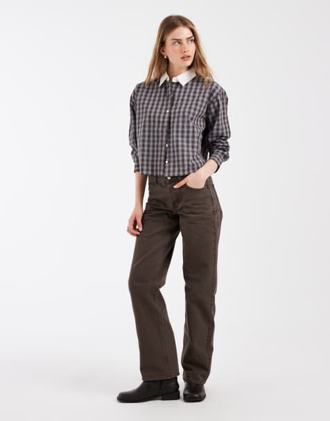 Levi's harlie cropped ternet skjorte med kontrastkrave i grå - view 1
