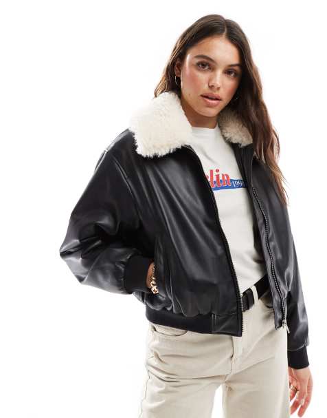 Levi's Harper heritage relaxed fit sherpa collar faux leather bomber jacket in black - view 1
