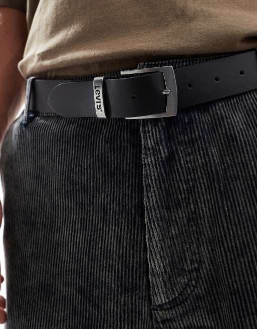 Levi's – Hebron – Czarny skórzany pasek z klamrą w kolorze srebra, 2 z 4