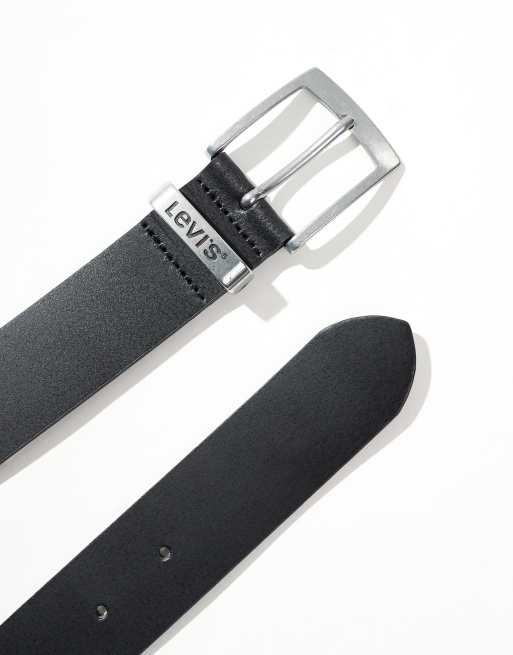 Levi's Hebron leather belt with silver buckle in black, 4 of 4