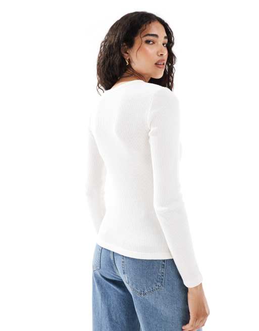 Levi's - Henley top met wafelstructuur en lange mouwen in ecru, 4 van 4