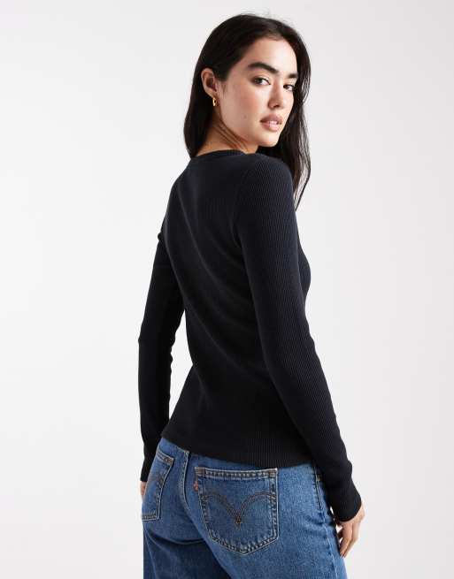 Levi's - Henley top met wafelstructuur en lange mouwen in zwart, 4 van 4