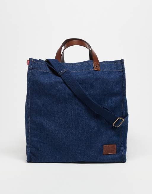 Levi's – Heritage – Ciemnoniebieska jeansowa torba typu tote ze skórzaną wstawką