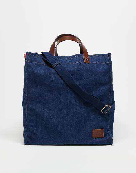 Levi's heritage leather trim denim tote in dark wash - view 1