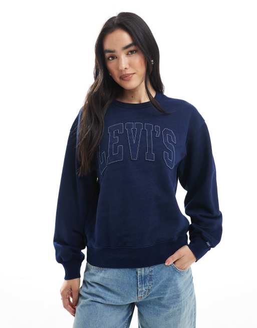 Levi's - Heritage - Sweatshirt met ton-sur-ton varsity logo in blauw
