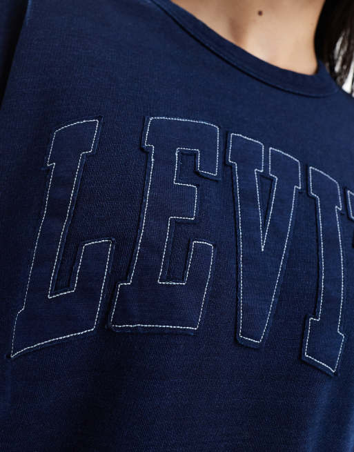 Levi's - Heritage - Sweatshirt met ton-sur-ton varsity logo in blauw, 3 van 4