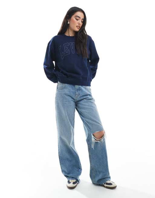 Levi's - Heritage - Sweatshirt met ton-sur-ton varsity logo in blauw, 4 van 4