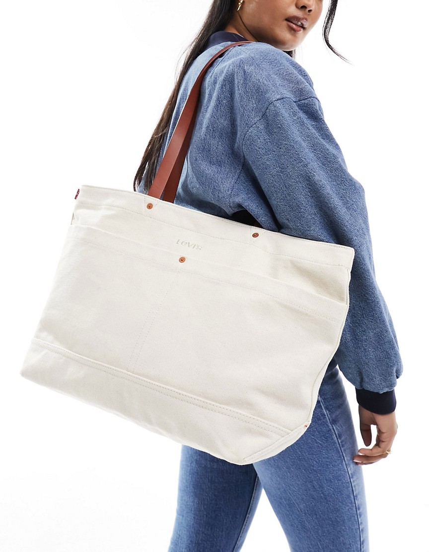 Levi's Heritage tote bag with logo in cream-White