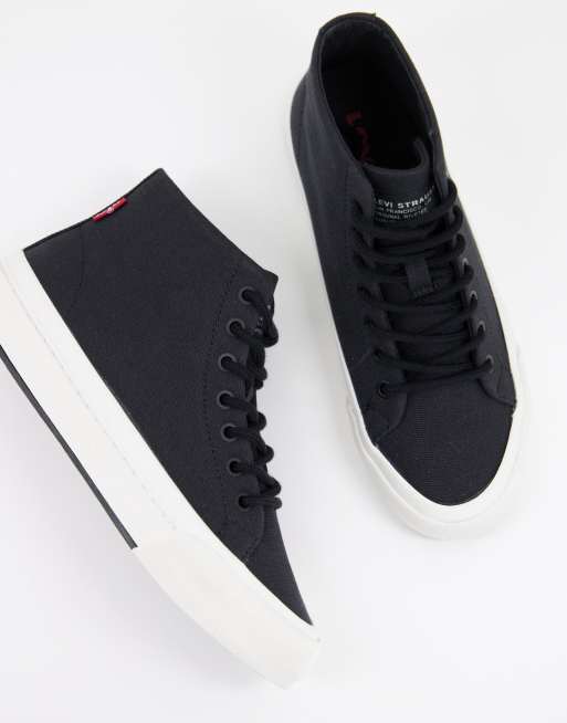 Levi s hi top canvas tab logo shoe in black ASOS