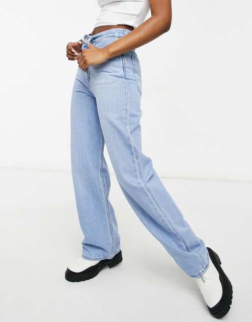 Loose Ultra Wide Leg Women's Jeans - Light Wash