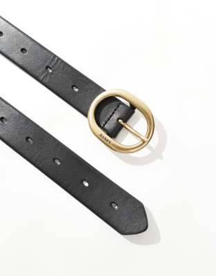 LEVI'S HIGH-LOW LEATHER BELT WITH GOLD BUCKLE 