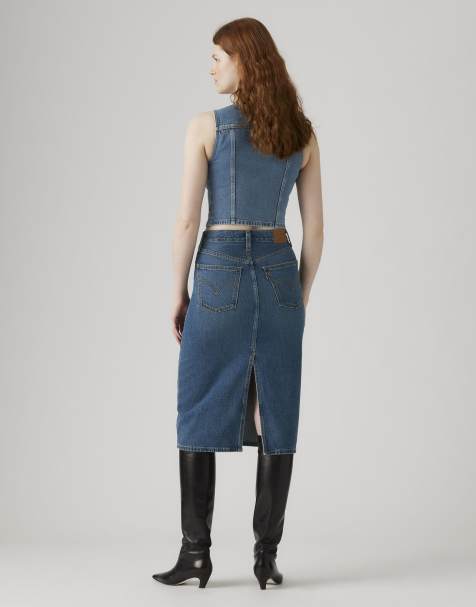 Levi's High rise back slit skirt in blue - view 1