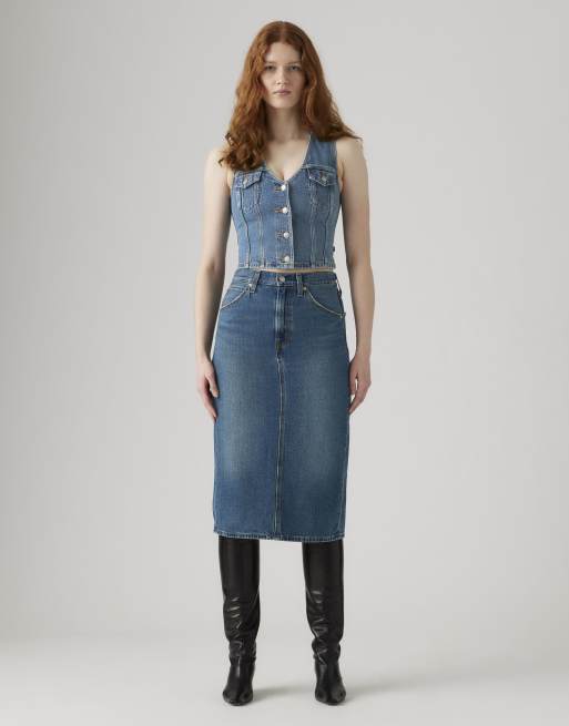 Levi's High rise back slit skirt in blue, 2 of 4