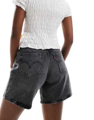 Levi's high rise baggy denim shorts in washed black