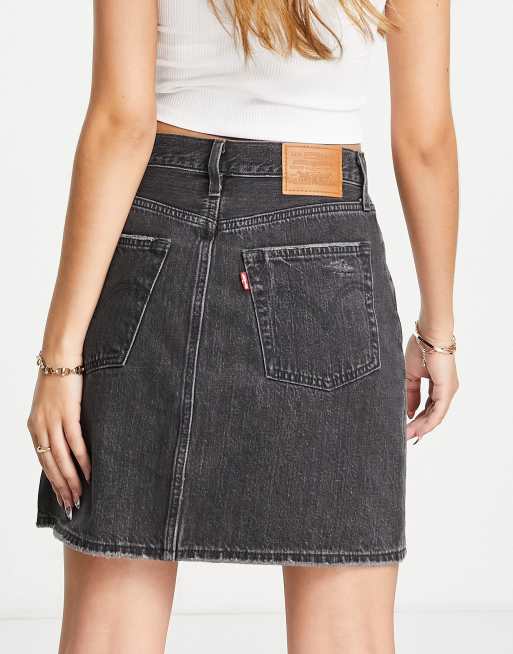 Levi s high rise deconstructed denim skirt in wash black