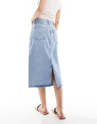 Levi's High Rise Midi Skirt With Back Slit In Blue