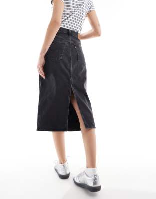 Levi's High Rise Midi Skirt With Back Slit In Black