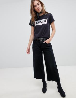 levi's high rise wide leg jean with raw hem