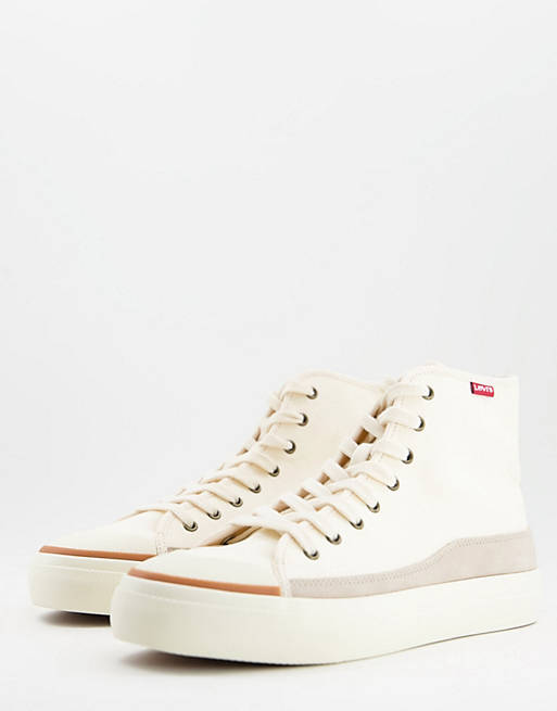 Levi's high-top square sneaker in cream suede mix with tab logo