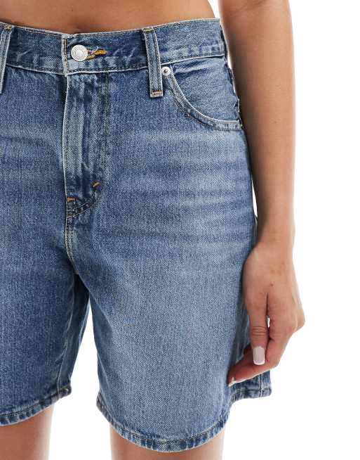 Levi's high waist baggy denim shorts in mid blue | ASOS