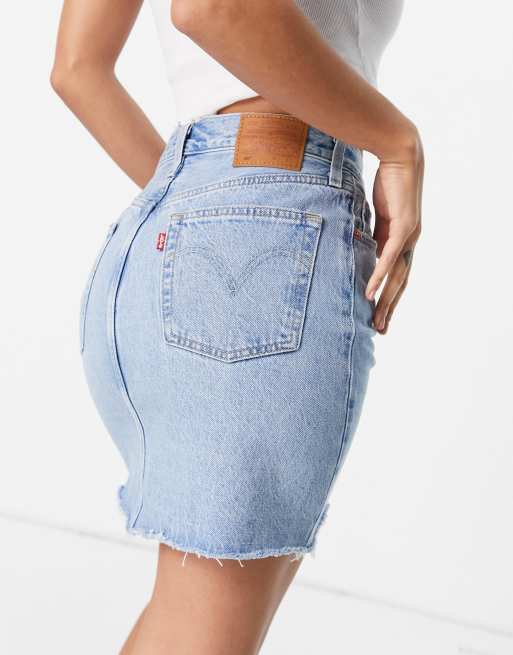 High waisted light on sale wash denim skirt